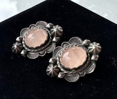 Vintage Rose Quartz Southwestern Stud Earrings Tested As Sterling Silver #22