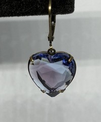 Vintage Upcycled Bi Color Blue & Amethyst Heart Shaped Glass Leverback Earrings