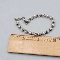 Vintage Napier Embossed Silver tone Bead Bracelet 6.75″