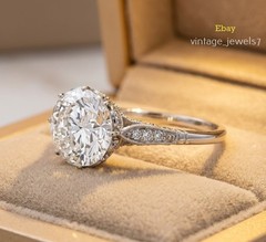 4CT Round Lab Created Diamond Vintage Crown Antique Filigree Ring 14K Gold Over