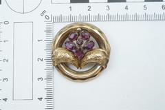 ANTIQUE VICTORIAN ENGLISH 9K GOLD ALMANDINE GARNET PANSY BROOCH c1870