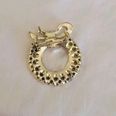 Vtg Faux Mother of Pearl Lucite AB Rhinestones Pin Gold Tone Mother’s Day Brooch