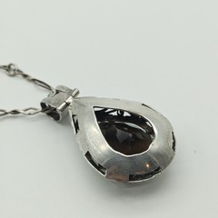 Vintage Sterling Silver 925 Smoky Quartz Large Pendant Necklace 24″