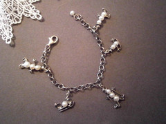 Vtg Shube’s 925 Sterling Faux Pearl Snowman Winter Sports Charm Bracelet AS IS