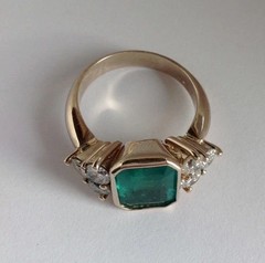 Art Deco Green Emerald Lab Created Diamond Wedding 14K Yellow Gold Finish Ring
