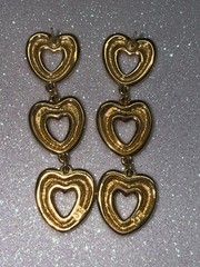 Vintage Gold Tone Triple Heart Earrings Marked JS