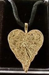 Erte’ Sevenart Art Nouveau Heart Pendant 2 Sided w/ Female Figure Gold Tone NEW