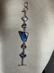 57. SARDA 925 Dichronic Glass Pink Blue Gem Linked Bracelet 6 7/8-7 3/8″, 40.3g