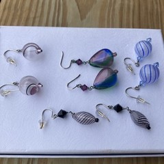 5pr. Vintage Glass Blown Earrings Brown Spiral Stripe Dangle