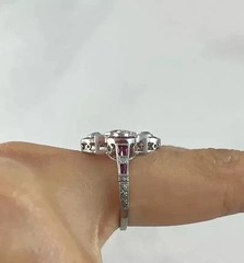 Art Deco Style Ruby & Lab Created Diamond Engagement 14K White Gold Finish Ring