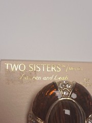 Vintage Two Sisters Medici Amber Tiger Eye Rhinestone Gold Tone Brooch Pin