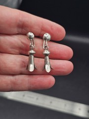 Estate Vintage Sterling Silver Squash Blossom Screw Back Earrings Southwestern