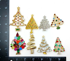 Vintage to Modern Rhinestone CHRISTMAS TREE Pin Brooch Lot of 8