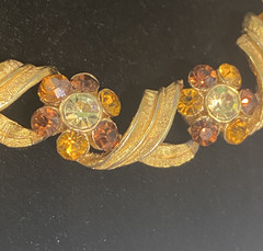 Vintage Signed Karu Yellow & Brown RS Gold Tone Etched Link Necklace & Bracelet
