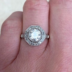 Art Deco Lab-Created Diamond Octagonal Shape Halo Engagement Ring In 925 Silver