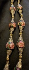 Vintage Long Cloisonné Necklace Copper Based & Wire Pewter Binding 925 Clasp