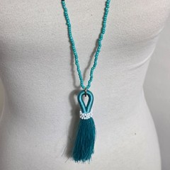 Sugarfix by BaubleBar Beaded Tassel Bohoemian-Style Necklace Teal-Colored