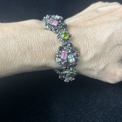 RARE Hollycraft 1954 Dimensional Cluster Rhinestone Gold Tone Vtg Bracelet