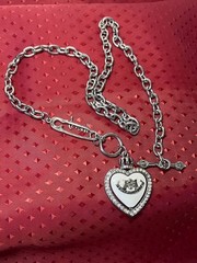 Vintage Juicy Couture Heart Pendant Necklace Y2K Rhinestone Enamel Chain 60cm