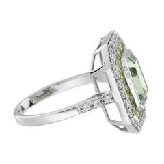 Art Deco Style Lab Created Diamond Green Amethyst Peridot 14K White Gold FN Ring