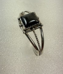Vintage Sterling Silver Dark Grey Stone Cuff Bracelet