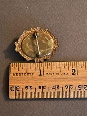 VINTAGE GOLDTONE MOP & CARVED CELLULOID CAMEO PIN BROOCH (I-31, 23)