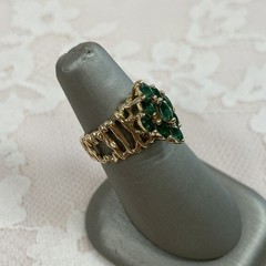 14K Natural Emerald Ring, Yellow Gold, 1 TCW Marquise Cut F2, Vintage Artisan