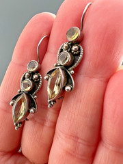 Vintage Earrings Sterling Silver 925 Citrine Anglesite Gemstone French Wire Hook