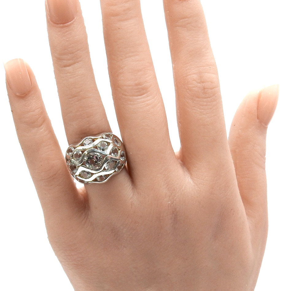 925 Sterling Silver White Topaz Bubble Dome Ring Chunky Statement Sz 6 Jewelry