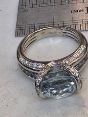 18kt BELLARI Diamond Aquamarine 18k White Gold Ring 7.42 S7