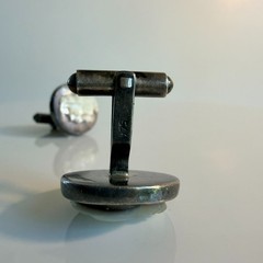 Vintage Sterling Silver Roman Soldier Carved Abalone Shell MOP Cameo Cufflinks