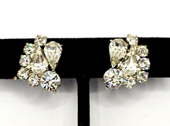 Clear Rhinestone Climber Sparkle Prism Fancy Event Vintage Screwback Earrings