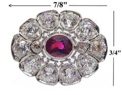 Platinum pin GIA natural No Heat oval ruby 1.03ct & 2.30ct Old European diamonds