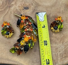 Juliana D & E DeLizza Elster Leaf Brooch / Pin and Clip-on Earring Set