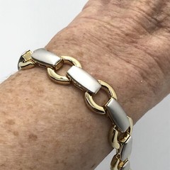 Vintage 2 Tone Matte SIlver & Gold Designer Look Bracelet sz 6.75″