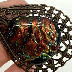 Vintage Textured Pendant Convex Shaped Fillegree Scarf Ring Rustic Boho