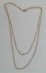 Vintage Single Strand Gold Tone & Pearl Station Bead Long Chain Necklace 56 in