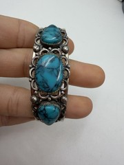 Vintage Bracelet Southwest Style Blue Cuff Stamped Womens 6.5 in