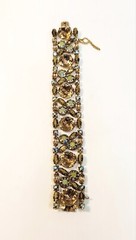 Vintage Schreiner Wide Bracelet Light Topaz AB Gold Rhinestones 7.5″