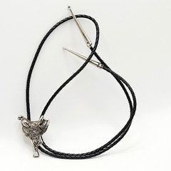 Horse Saddle Southwestern Western Cowboy Silver Tone Vintage Bolo Tie Necklace