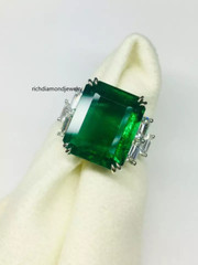 Exceptional Quality Emerald Cut 13.78CT Emerald & 2.46CT Shiny CZ Stunning Ring