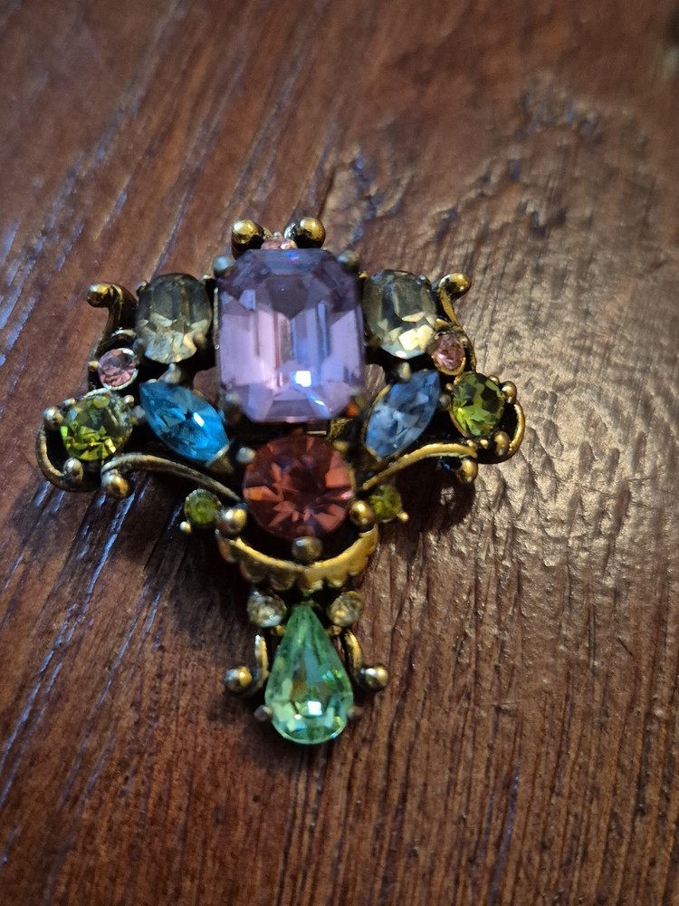 Womens Holly Craft Vintage Glass Jewelry Brooch Signed 1953