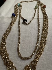 Vtg Goldette Victorian Revival Semi Precious Multi Strand Gold Tone Necklace