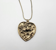 Vintage Art Nouveau Gold tone necklace Mermaid and Seahorse Pendant with Chain