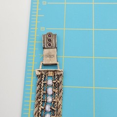 Vintage Multi Strand Bracelet Purple Bead Rhinestone Slide Clasp Antiqued Tone