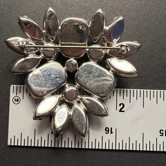 Vintage Rhinestone Brooch Black Crystal Domed Floral Spray