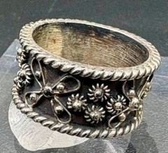 Vintage Taxco Mexico Sterling Silver 925 Floral Wide Band Ring Size 5.25 5.2g