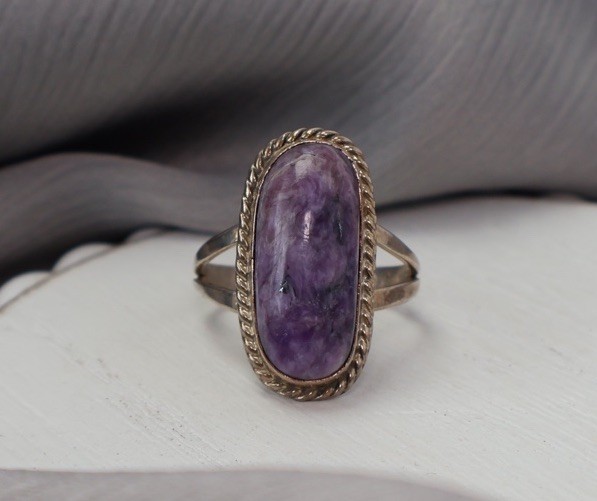 Vintage M.Lee Sterling Silver Purple Charoite Ring 5.50G / Sz 9