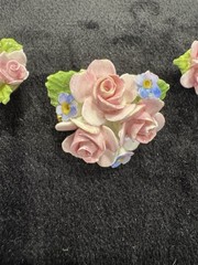 VTG English China Hand Painted Porcelain COALPORT Pink Rose Brooch & Earrings
