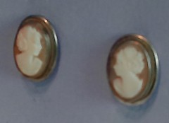 Vintage 800 Silver Shell Cameo Clip Earrings, VI54 800, Oval Lady Profile